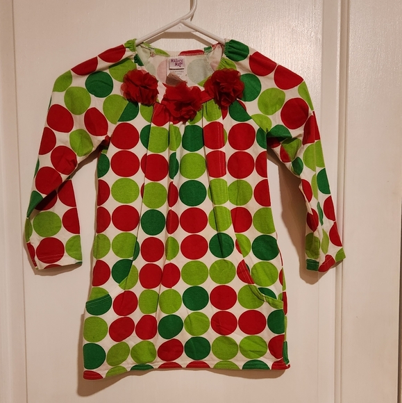 Mallory May all dotted up for Christmas Size 7 Top w front kangaroo pocket, vgc - Picture 1 of 8